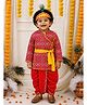 BownBee Cotton Woven Janmashtami Theme Full Sleeves Abstract Printed Kanhaiya Costume Set - Red