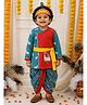 BownBee Cotton Woven Janmashtami Theme Full Sleeves Floral & Cow Printed Kanhaiya Costume Set - Red & Blue