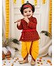 BownBee Cotton Woven Janmashtami Theme Full Sleeves Floral Printed Kanhaiya Costume Set - Red