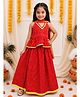 BownBee Pure Cotton Woven Sleeveless Bandhani Printed Lehenga & Choli With Dupatta Set - Red