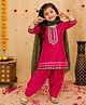 BownBee Silk Woven Three Fourth Sleeves Lace Embellished Kurti & Salwar With Dupatta Set - Pink