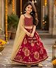 The Magic Wand Cambric Woven Sleeveless Lace Embellished & Floral Printed Lehenga Choli Set With Dupatta - Fuchsia