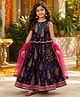 The Magic Wand Cambric Woven Sleeveless Floral Printed Lace Embellished Lehenga & Choli With Dupatta Set - Navy Blue
