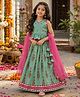 The Magic Wand Cambric Woven Sleeveless Floral Printed Lace Embellished Lehenga & Choli With Dupatta Set - Aqua Blue