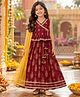 The Magic Wand Cambric Woven Sleeveless Floral Printed Lace Embellished Lehenga & Choli With Dupatta Set - Maroon