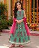 The Magic Wand Cambric Woven Sleeveless Floral Printed Lehenga & Choli With Dupatta Set - Sea Green