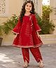 The Magic Wand Cambric Woven Three Fourth Bell Sleeves Bandhani Printed & Lace Embellished Kurti Pants Set - Red