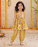 The Magic Wand Cambric Woven Frill Sleeves Floral Printed & Lace Embellished Kurti & Afghani Pant Set - Yellow