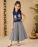 The Magic Wand 100% Cotton Woven Sleeveless Floral Printed Waistcoat Style Top & Palazzo Set - Navy Blue