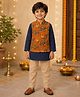 The Magic Wand Cambric Woven Full Sleeves Solid Kurta Pants With Animals & Birds Printed Jacket - Orange