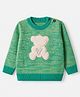 Wingsfield Knit Pullover with Full Sleeves and Bear 3D Applique in Green for 0-6 Months