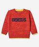 Wingsfield Knit Pullover with Full Sleeves and Genius Embroidery in Red