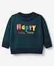 Wingsfield Knit Pullover with Full Sleeves and Happy Lettering Embroidery in Dark Green