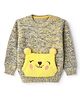 Wingsfield Knit Embroidered Full Sleeves Pullover with Bear Applique - Yellow