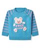 Wingsfield Knit Full Raglan Sleeves Striped Pullovers with Bear Applique & Free Hugs Applique - Blue