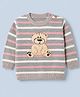 Wingsfield Embroidered Pullover with Full Sleeves and Stripes with Bear Patch & Sequins - Light Grey