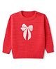 Wingsfield Knit Embroidered Full Sleeves Pullover with Bow Patch and Sequins - Red
