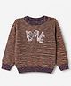 Wingsfield Knit Full Sleeves Pullovers Sweater with Love Text & Glitter Print in Brown