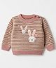 Wingsfield Knit Pullover with Full Sleeves, Rib at Neck and Rabbit Patch in Brown
