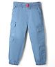 Babyhug Cotton Blend Denim Full Length Washed Jogger Fit Cargo Jeans - Light Blue
