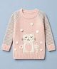 Wingsfield Embroidered Pullover with Full Striped Raglan Sleeves with Cat Patch & Applique - Pink