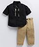 LITTLE COLLARS Cotton Blend Woven Full Sleeves Sequins Embellished Shirt & Pants With Bow Set - Black