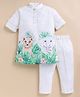 LITTLE COLLARS Cotton Blend Woven Full Sleeves Animal Printed Kurta & Pyjama Set - Green & White