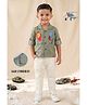 LITTLE COLLARS Blended Woven Full Sleeves Abstract Printed Shirt & Pant With Belt Set - Green