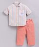 LITTLE COLLARS Blended Woven Full Sleeves Striped Shirt & Pant Set - Peach