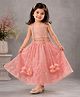 TINY MINY MEE Organza Woven Sleeveless Floral Embroidered Pearl Embellished Lehenga & Choli Set - Peach