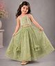 TINY MINY MEE Organza Woven Sleeveless Floral Embroidered Pearl Embellished Lehenga & Choli Set - Green