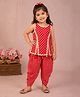 TINY MINY MEE Cotton Rayon Woven Sleeveless Geometric Printed Kurti & Dhoti Set - Red