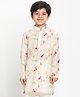 Vastramay Cotton Blend Woven Kurta with Full Sleeves and Floral Print in Cream for 6-7 Years