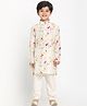 Vastramay Cotton Blend Woven Full Sleeves Kurta and Pyjama Set with Floral Print in Cream