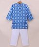 Vastramay Cotton Woven Full Sleeves Ikkat Printed Kurta And Pyjama Set - Aqua Blue