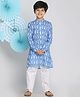 Vastramay Cotton Woven Full Sleeves Ikkat Printed Kurta And Pyjama Set - Aqua Blue