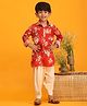 Vastramay Muslin Woven Full Sleeves Kurta and Patiala Set with Floral Print in Red