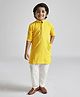 Vastramay Cotton Blend Woven Full Sleeves Floral Sequin Embroidered Kurta And Pyjama Set - Yellow And White