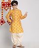 Vastramay Muslin Woven Full Sleeves Floral Printed Kurta And Patiala Set - Mustard And Cream