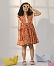 Vastramay Cotton Woven Ethnic Dress with Sleeveless and Floral Print in Mustard for 3-4 Years