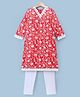 Vastramay Cotton Woven Three Fourth Sleeves Floral Printed Kurti And Leggings Set - Red