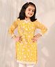 Vastramay Cotton Woven Kurta with 3/4th Sleeves and Floral Print in Yellow for 8-9 Years