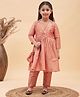 Vastramay Viscose Woven Three Fourth Sleeves Floral Printed Kurta And Palazzo Set With Sling Bag - Pink