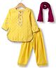 Vastramay Woven Three-Fourth Sleeves Kurta & Patiala Set With Floral Embroidery & Dupatta - Yellow