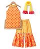 Vastramay Chinon Woven Sleeveless Floral Printed Kurta, Sharara And Dupatta Set - Yellow