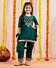 Vastramay Viscose Woven Three-Fourth Sleeves Kurta & Pyjama Set With Dupatta & Floral Embroidery in Green