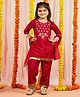 Vastramay Woven Kurta Pyjama and Dupatta Set with 3/4th Sleeves and Floral Embroidery in Red for 4-5 Years
