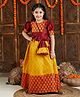 Vastramay Silk Blend Woven Half Sleeves Self Design Lehenga And Choli Set With Sling Bag - Mustard And Maroon