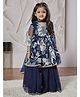 Vastramay Blended Woven Three-Fourth Sleeves Floral Printed Choli & Lehenga Set - Navy Blue