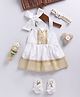 Vastramay Chanderi Woven Silk Sleeveless Self Designed Printed Ethnic Dress With Headbands & Booties - White
